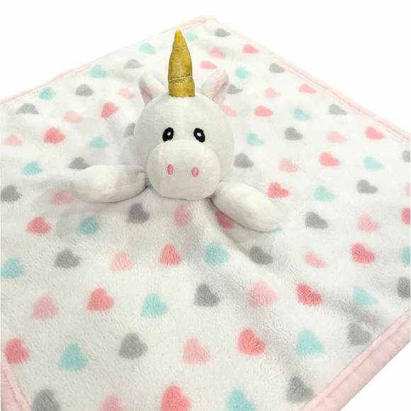 SL Home Fashions Unicorn Hearts Lovey Baby Girl Security Blanket Plush Toy Pink - Picture 6 of 16